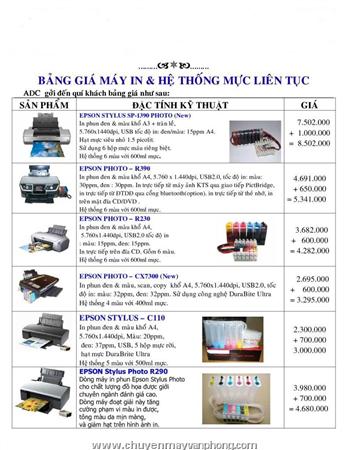 BẢNG GIÁ MÁY IN MÀU