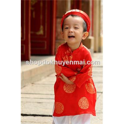 Bộ áo dài gấm Thái Tuấn cho bé trai 25 - 28kg - Không có nón - Màu xanh, đỏ