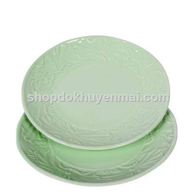 Bộ 2 dĩa sứ cao cấp hoa văn nổi Hàn Quốc