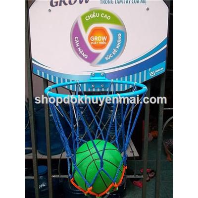 Bộ bóng rổ bảng gỗ, vòng sắt, banh da Grow cho bé >= 3 tuổi
