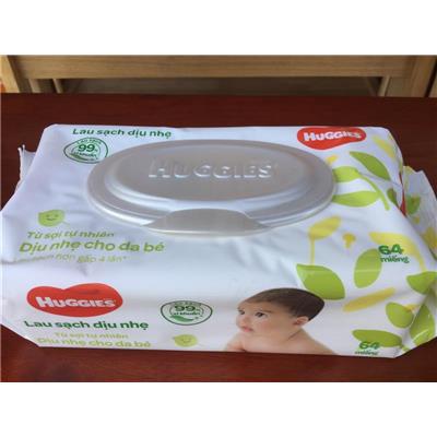 Bịch KHĂN ƯỚT Em Bé HUGGIES 64 Miếng Nắp Nhựa - Date: 2022 - KHÔNG MÙI