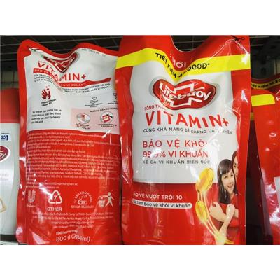 ĐỎ: Túi Sữa Tắm Lifebuoy (Refill) 800g Công thức Vitamin+ Bảo vệ vượt trội 10  DO: Tui Sua Tam Lifebuoy (Refill) 800g Cong thuc Vitamin+ Bao ve vuot troi 10