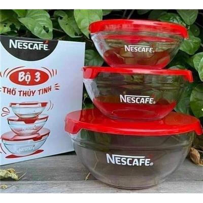 Hộp 3 Thố Thủy Tinh Nescafe Nắp Đỏ  Hop 3 Tho Thuy Tinh Nescafe Nap Do