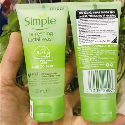 TUÝP Sữa Rửa Mặt SIMPLE Giúp Da Sạch Thoáng 50ml Kind To Skin Refreshing Facial Wash Gel