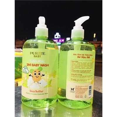 CHAI VÒI XANH LÁ: Sữa Tắm Gội Thiên Nhiên Bơ Đậu Mỡ Purité BABY Natural 2in1 500ml