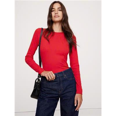 ĐỎ TƯƠI: Áo Thun Nữ Tay Dài Cổ Tròn DIVIDED (H&M) Size S