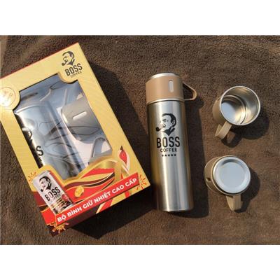 Bộ Bình Giữ Nhiệt BOSS COFFEE + 3 Ly Inox 304  Bo Binh Giu Nhiet BOSS COFFEE + 3 Ly Inox 304