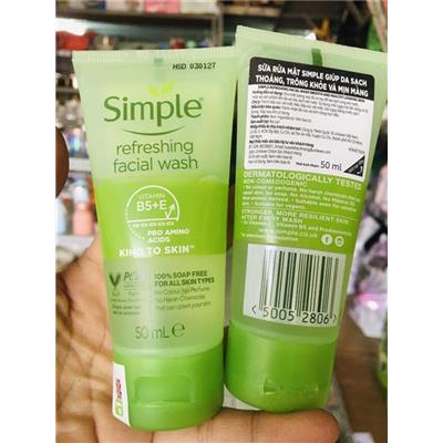 TUÝP Sữa Rửa Mặt SIMPLE Sạch Thoáng 50ml Kind To Skin Refreshing Facial Wash Gel  TUYP Sua Rua Mat SIMPLE Sach Thoang 50ml Kind To Skin Refreshing Facial Wash Gel