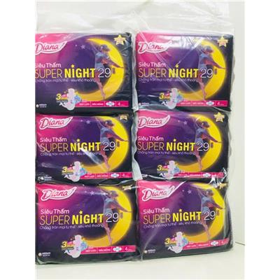 Combo 6 GÓI Băng Vệ Sinh Diana Super Night 29cm Cánh Ban Đêm 4 Miếng (4Miếngx6Gói)  Combo 6 GOI Bang Ve Sinh Diana Super Night 29cm Canh Ban Dem 4 Mieng (4Miengx6Goi)