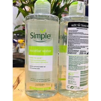 COMBO 2 Chai NƯỚC TẨY TRANG SIMPLE Dịu Nhẹ Làm Sạch Lớp Trang Điểm Và Cấp Ẩm Cho Da 200ml