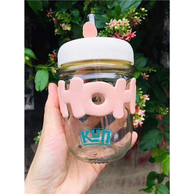 LY THỦY TINH HOHO 350ML Có Nắp, ỐNG HÚT (KUN)