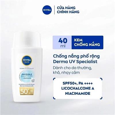 XANH: Sữa Chống Nắng NIVEA SUN Derma Invisible Daily Fluid SPF50+ Tàng Hình Trên Da 40ml