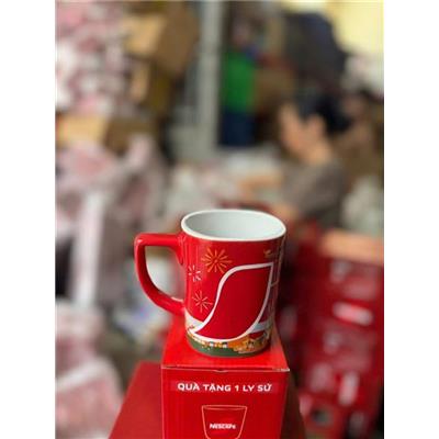 Ly Sứ NESCAFE ĐỎ 250ml Dáng Vuông Có Họa Tiết  Ly Su NESCAFE DO 250ml Dang Vuong Co Hoa Tiet