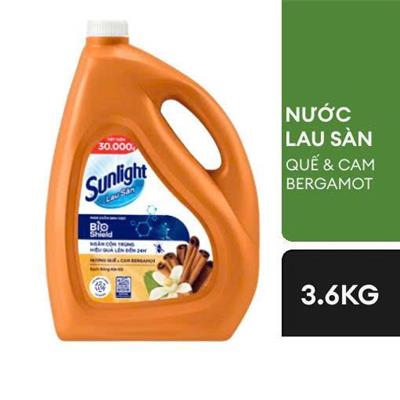 MÀU CAM: Nước Lau Sàn Sunlight Bioshield HƯƠNG QUẾ VÀ CAM BERGAMOT Can 3.6kg