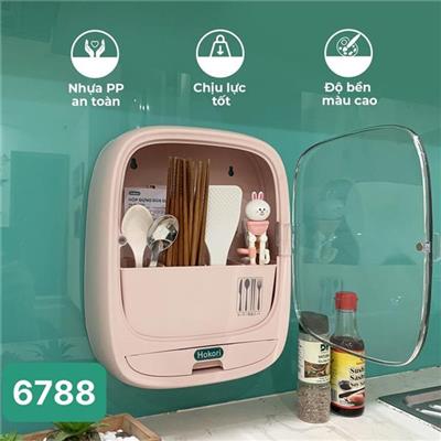 HỒNG: Tủ Đựng MUỖNG ĐŨA Dán Tường Đa Năng Hokori 6788 - Kt: (28 x 10 x 34) cm  HONG: Tu Dung MUONG DUA Dan Tuong Da Nang Hokori 6788 - Kt: (28 x 10 x 34) cm